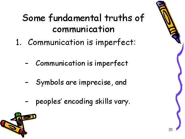Some fundamental truths of communication 1. Communication is imperfect: – Communication is imperfect –