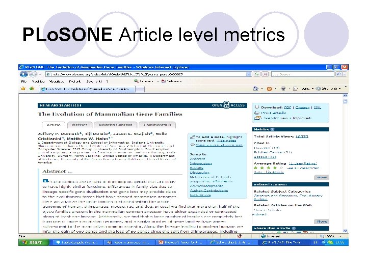 PLo. SONE Article level metrics 