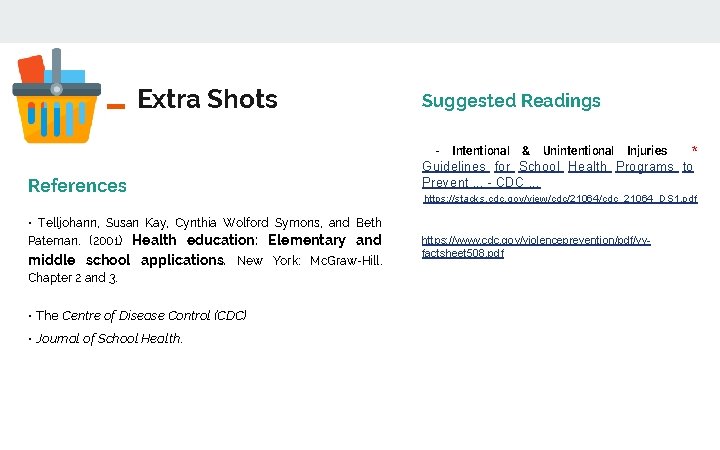 Extra Shots Suggested Readings - References Intentional & Unintentional Injuries Guidelines for School Health