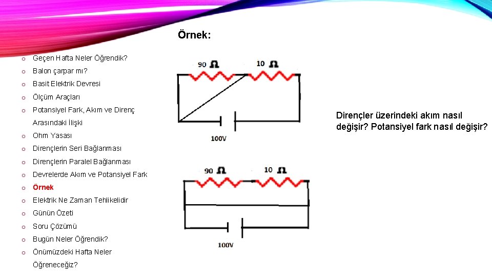 Örnek: o Geçen Hafta Neler Öğrendik? o Balon çarpar mı? o Basit Elektrik Devresi
