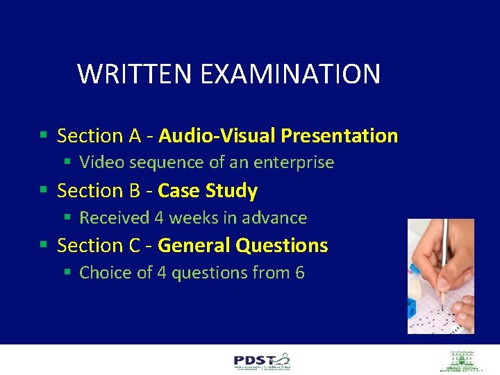 WRITTEN EXAMINATION § Section A - Audio-Visual Presentation § Video sequence of an enterprise