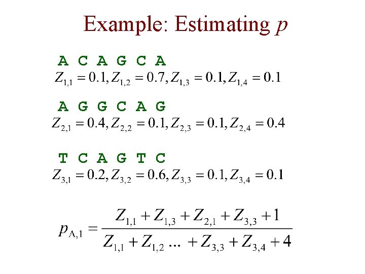 Example: Estimating p A C A G C A A G G C A