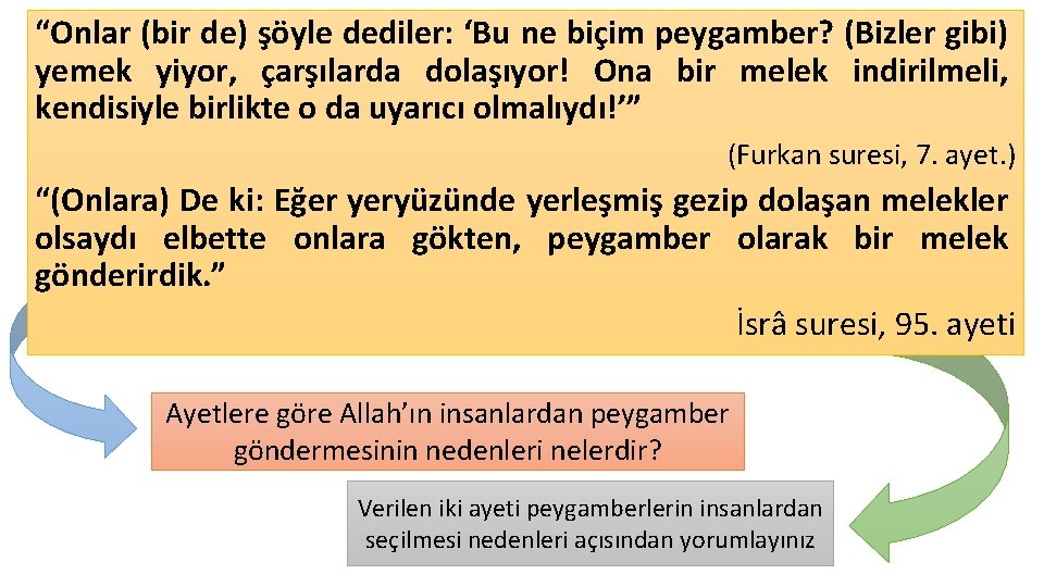 “Onlar (bir de) şöyle dediler: ‘Bu ne biçim peygamber? (Bizler gibi) yemek yiyor, çarşılarda