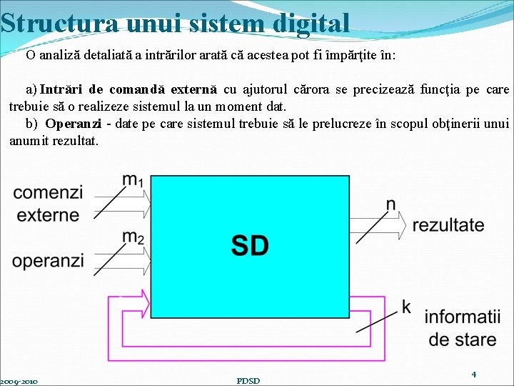 Structura unui sistem digital O analiză detaliată a intrărilor arată că acestea pot fi