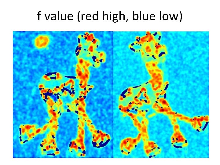 f value (red high, blue low) f value (red high, blue low)
