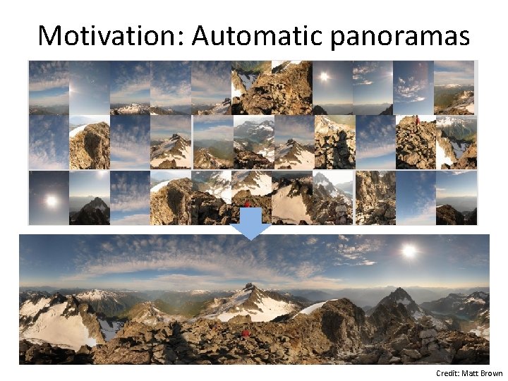 Motivation: Automatic panoramas Credit: Matt Brown Motivation: Automatic panoramas Credit: Matt Brown