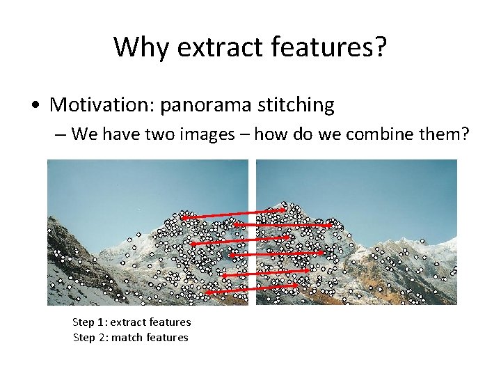 Why extract features? • Motivation: panorama stitching – We have two images – how Why extract features? • Motivation: panorama stitching – We have two images – how