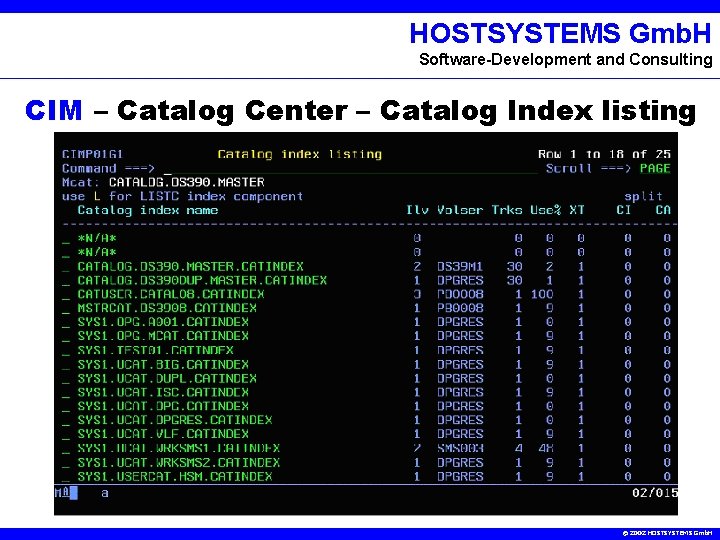 HOSTSYSTEMS Gmb. H Software-Development and Consulting CIM – Catalog Center – Catalog Index listing