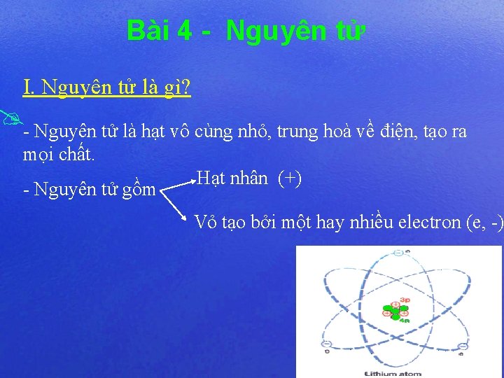 Bài 4 - Nguyên tử I. Nguyên tử là gì? - Nguyên tử là