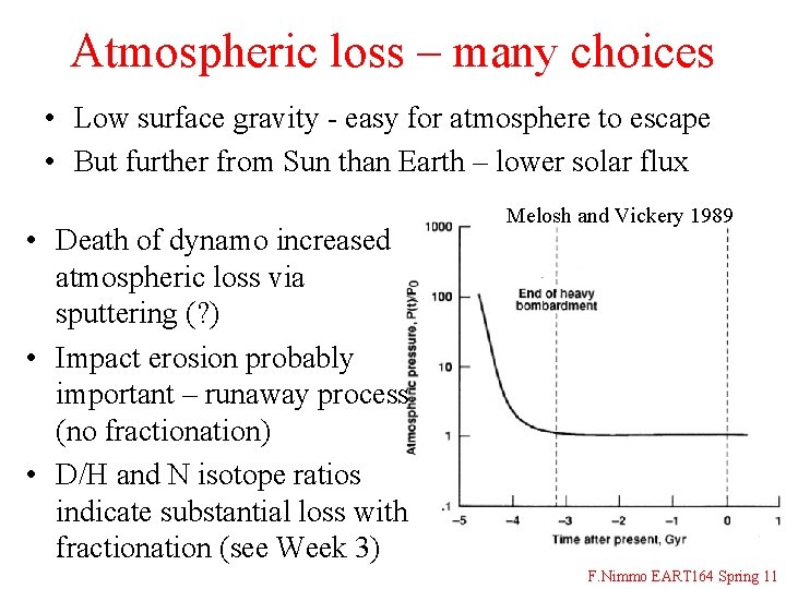 Atmospheric loss – many choices • Low surface gravity - easy for atmosphere to