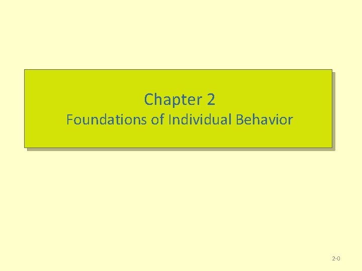 Chapter 2 Foundations of Individual Behavior 2 -0 