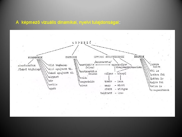A képmező vizuális dinamikai, nyelvi tulajdonságai: 