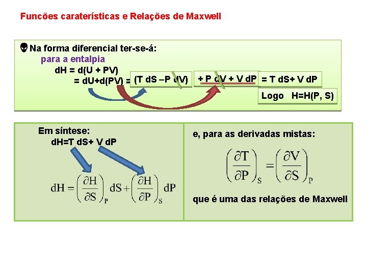 Funcões caraterísticas e Relações de Maxwell Na forma diferencial ter se á: para a
