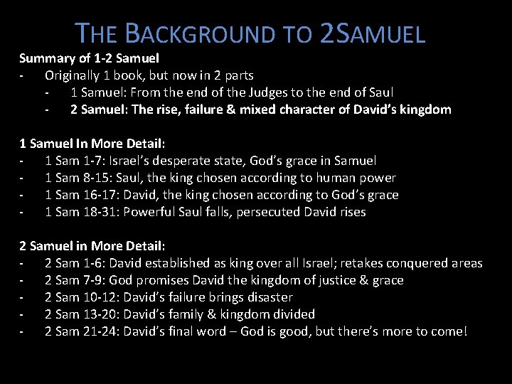 Kingdom Of Righteousness Grace Introduction To 2 Samuel