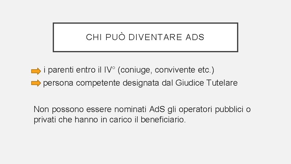 CHI PUÒ DIVENTARE ADS i parenti entro il IV° (coniuge, convivente etc. ) persona