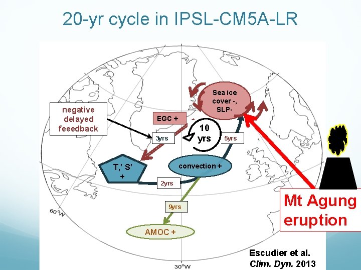 20 -yr cycle in IPSL-CM 5 A-LR Sea ice cover -, SLP- negative delayed