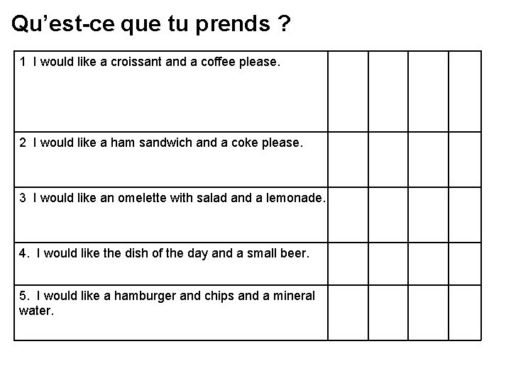 Qu’est-ce que tu prends ? 1 I would like a croissant and a coffee