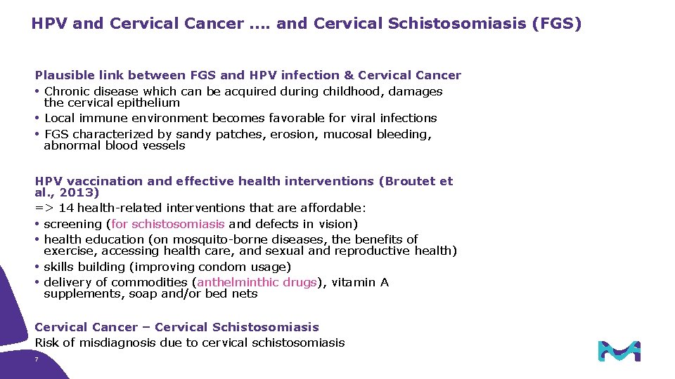 HPV and Cervical Cancer …. and Cervical Schistosomiasis (FGS) Plausible link between FGS and