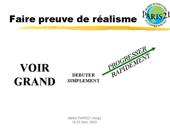 Faire preuve de réalisme VOIR GRAND DEBUTER SIMPLEMENT Atelier PARIS 21 Abuja 18 -20