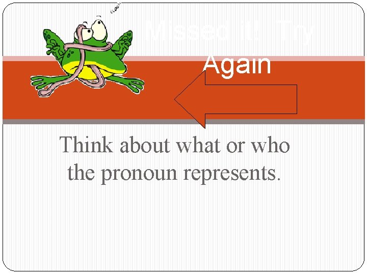 Missed it! Try Again Think about what or who the pronoun represents. 