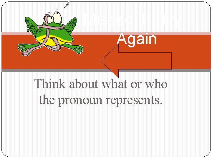 Missed it! Try Again Think about what or who the pronoun represents. 