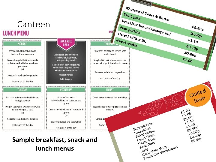 Canteen Sample breakfast, snack and lunch menus 