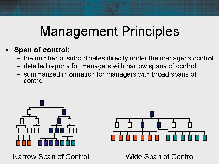 Management Principles • Span of control: – the number of subordinates directly under the