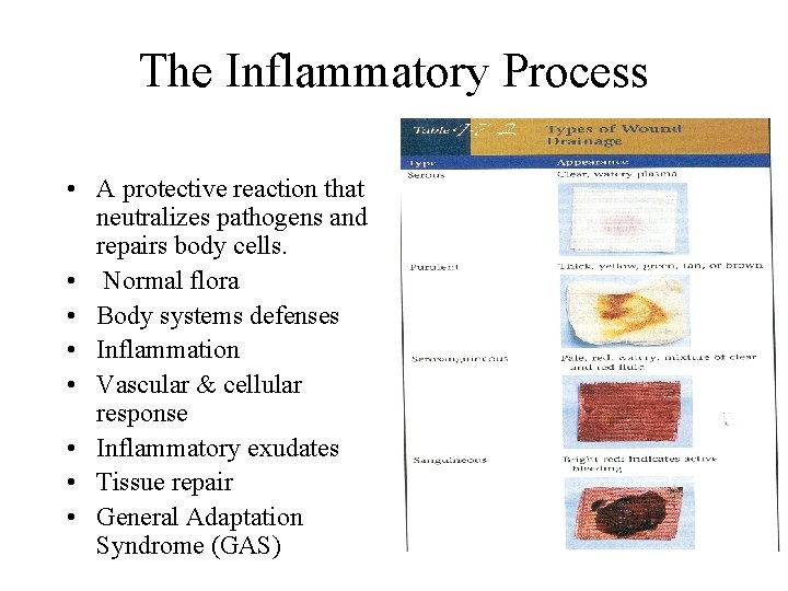 The Inflammatory Process • A protective reaction that neutralizes pathogens and repairs body cells. The Inflammatory Process • A protective reaction that neutralizes pathogens and repairs body cells.