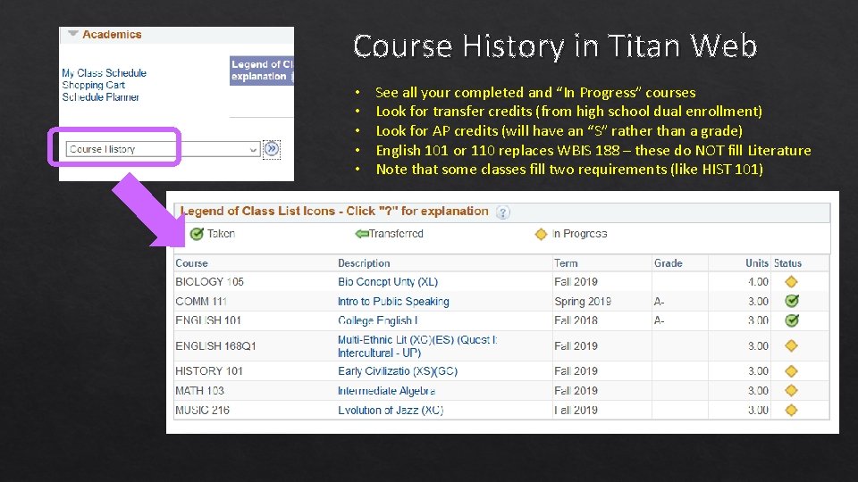 Course History in Titan Web • • • See all your completed and “In