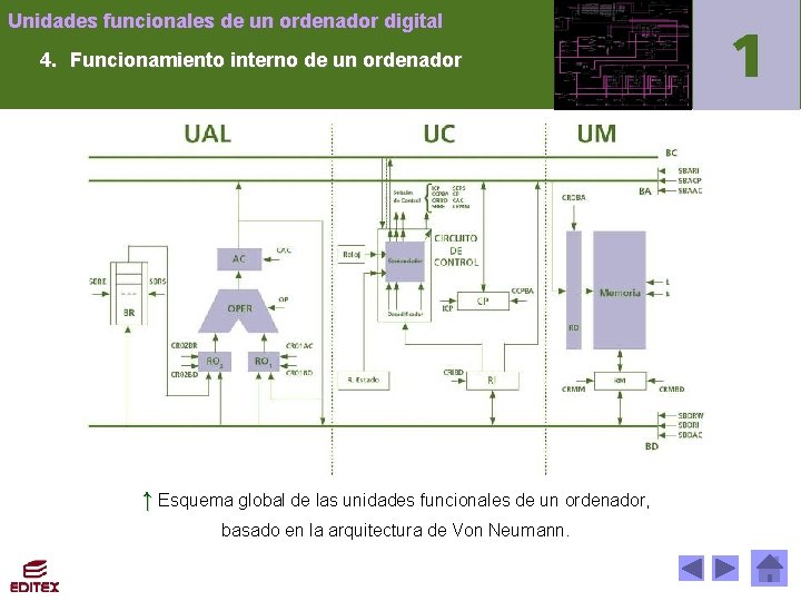Unidades funcionales de un ordenador digital 4. Funcionamiento interno de un ordenador ↑ Esquema