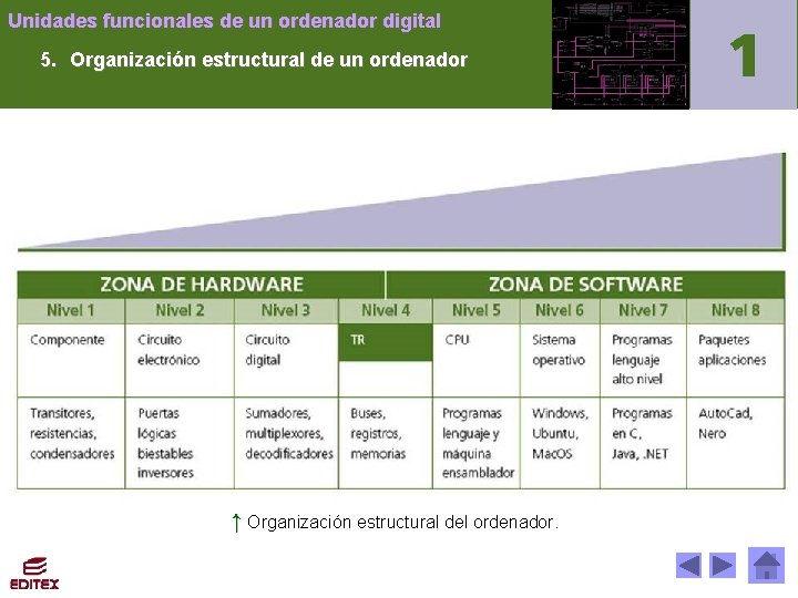Unidades funcionales de un ordenador digital 5. Organización estructural de un ordenador ↑ Organización