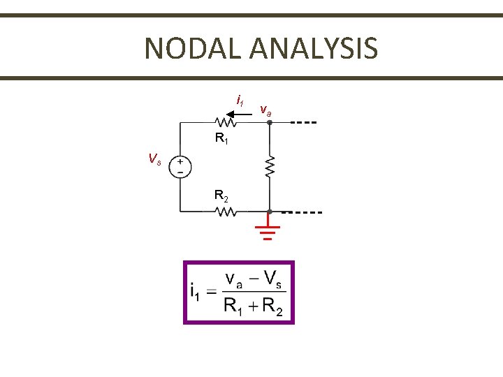 NODAL ANALYSIS i 1 R 1 Vs R 2 va 