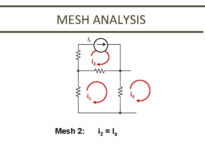 MESH ANALYSIS Is i 2 i 3 i 1 Mesh 2: i 2 =