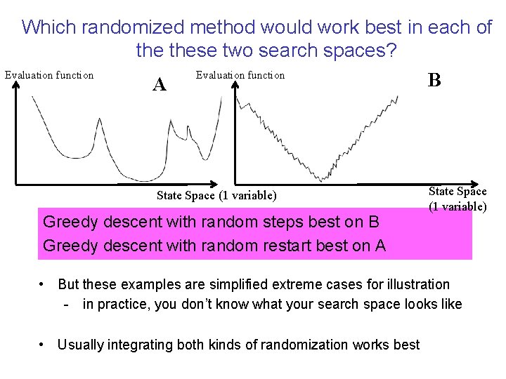 Which randomized method would work best in each of these two search spaces? Evaluation
