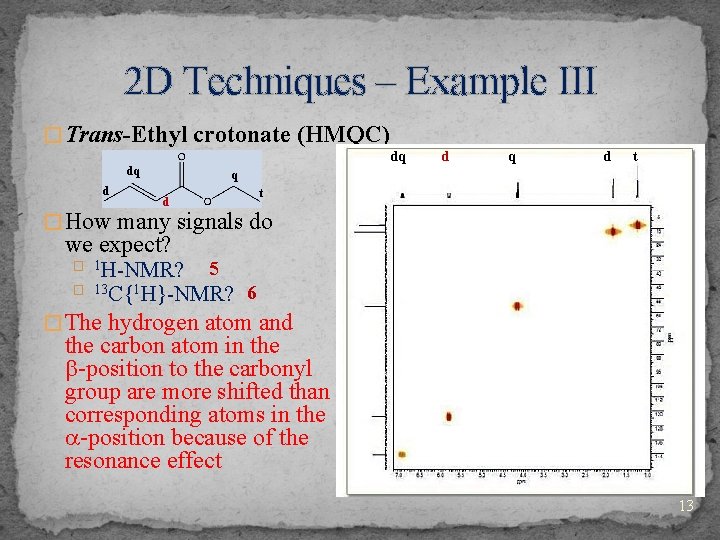 2 D Techniques – Example III � Trans-Ethyl crotonate (HMQC) dq dq d d