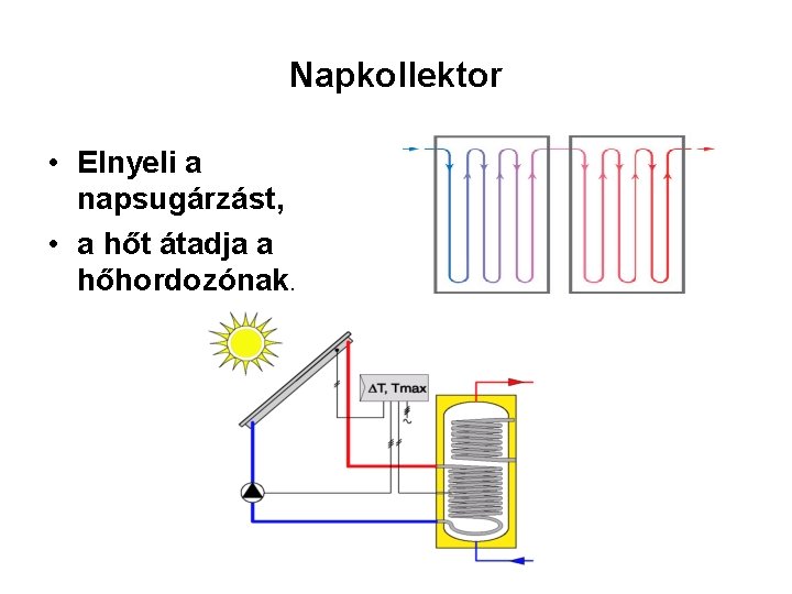 Napkollektor • Elnyeli a napsugárzást, • a hőt átadja a hőhordozónak. 