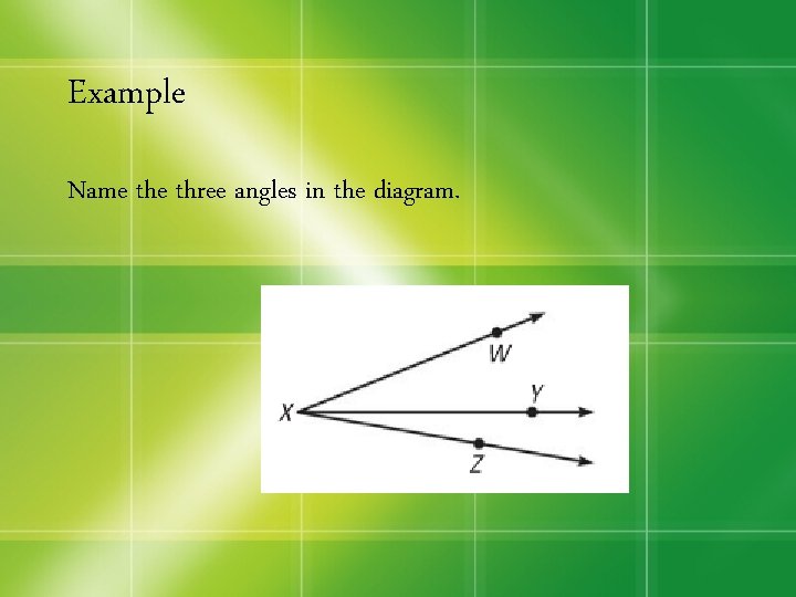 Example Name three angles in the diagram. 