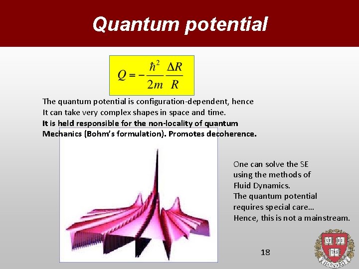 Quantum potential The quantum potential is configuration-dependent, hence It can take very complex shapes