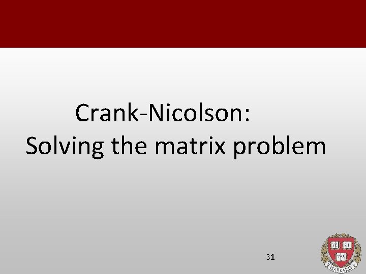 Crank-Nicolson: Solving the matrix problem 31 