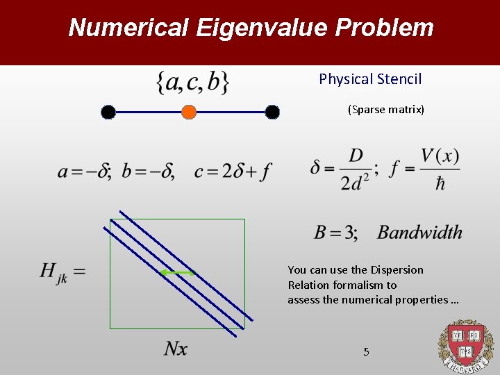 Numerical Eigenvalue Problem Physical Stencil (Sparse matrix) You can use the Dispersion Relation formalism