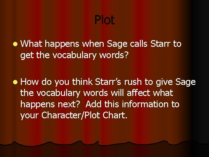Plot l What happens when Sage calls Starr to get the vocabulary words? l