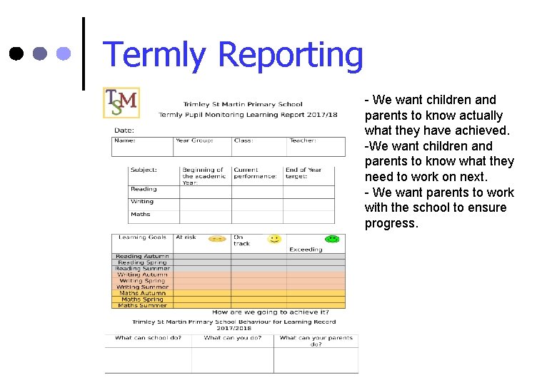 Termly Reporting - We want children and parents to know actually what they have