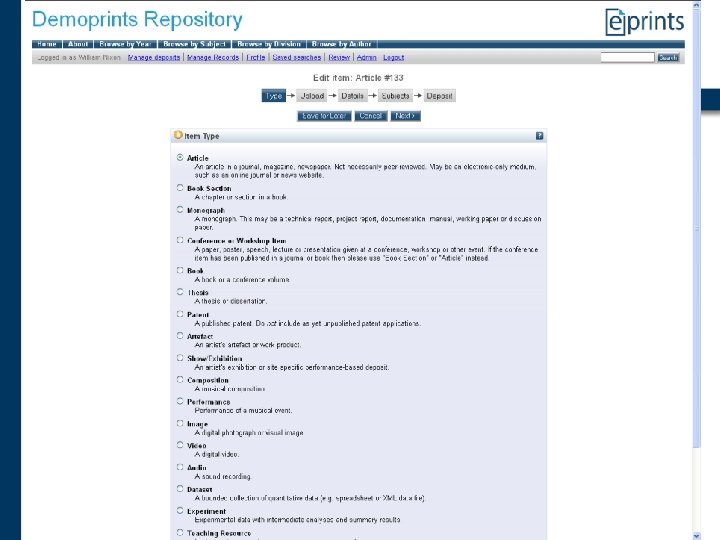 Range of Deposit Types (and metadata) 