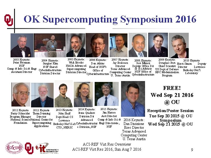 OK Supercomputing Symposium 2016 2003 Keynote: 2004 Keynote: Peter Freeman Sangtae Kim NSF Shared