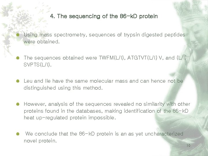 4. The sequencing of the 86 -k. D protein | Using mass spectrometry, sequences