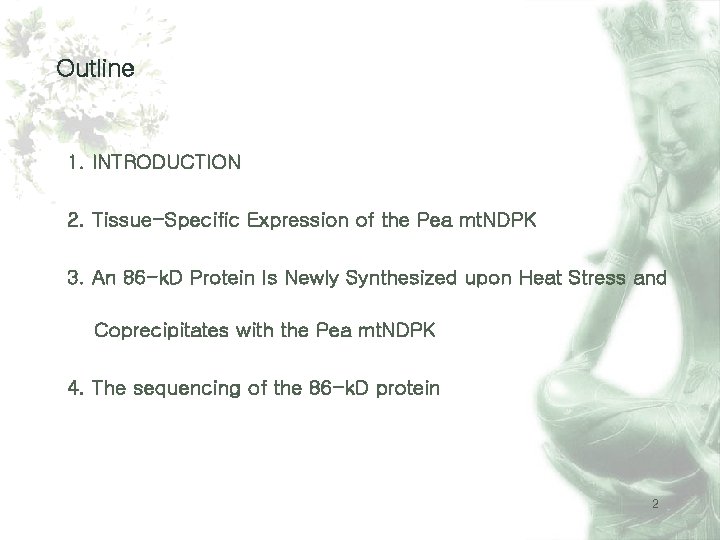 Outline 1. INTRODUCTION 2. Tissue-Specific Expression of the Pea mt. NDPK 3. An 86