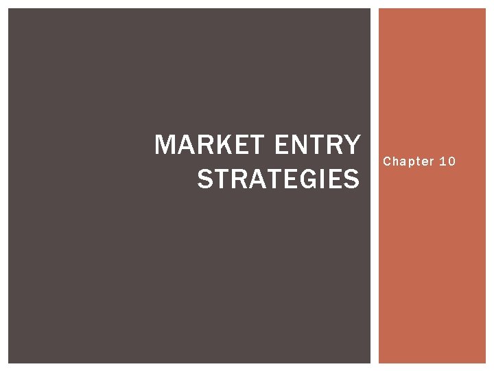 MARKET ENTRY STRATEGIES Chapter 10 MARKET ENTRY STRATEGIES Chapter 10