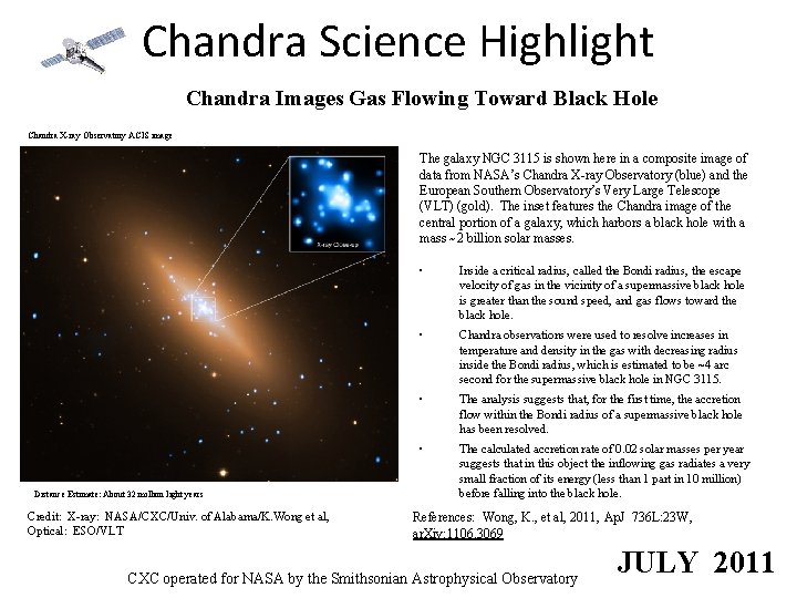 Chandra Science Highlight Chandra Images Gas Flowing Toward Black Hole Chandra X-ray Observatory ACIS