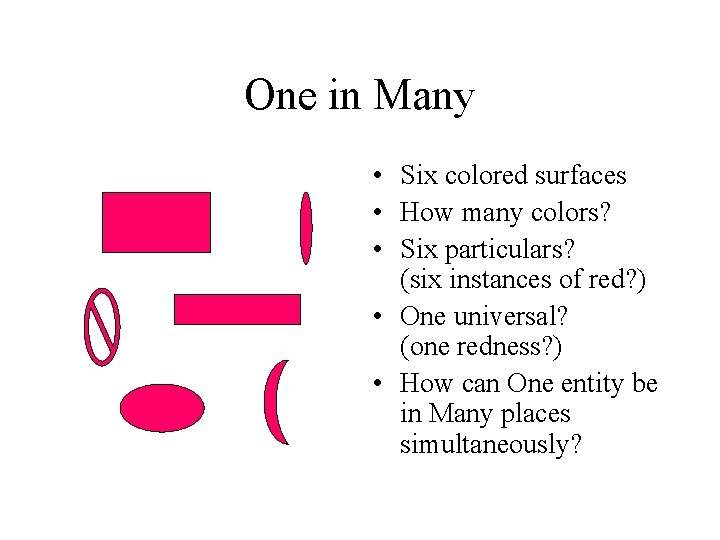 One in Many • Six colored surfaces • How many colors? • Six particulars?
