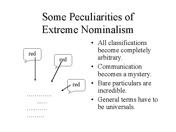 Some Peculiarities of Extreme Nominalism red red …………. . …… ……… • All classifications